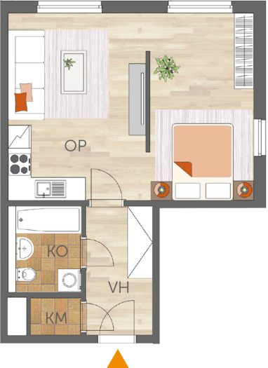 Apartment 1+kk, 1. floor, 