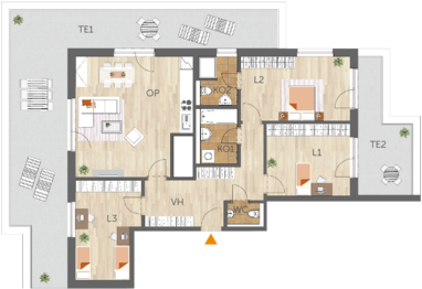 Apartment 4+kk, 5. floor, 2 x terrace