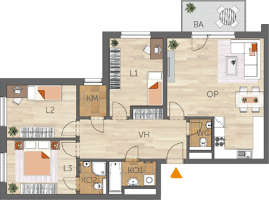 Apartment 4+kk, 2. floor, balcony