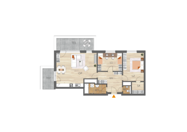 Apartment 3+kk, 5. floor, 2 x terrace