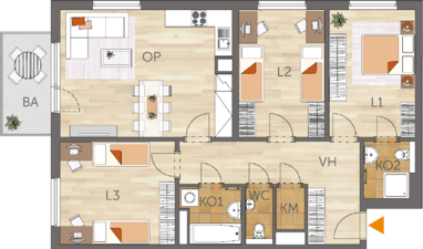 Apartment 4+kk, 1. floor, balcony