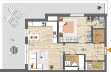 Apartment 2+kk, 5. floor, terrace