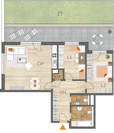 Byt 3+kk, 1. podlaží, předzahrádka