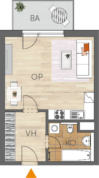 Apartment 1+kk, 2. floor, balcony