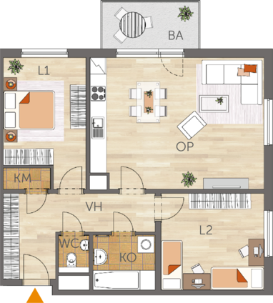 Byt 3+kk, 1. podlaží, balkón
