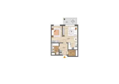 Apartment 1+kk, 1. floor, balcony