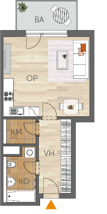 Apartment 1+kk, 3. floor, balcony