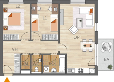 Byt 3+kk, 3. podlaží, balkón