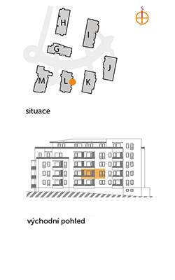 Byt 2+kk, 2. podlaží, balkón